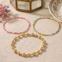 Boho Brass and Glass Beaded Stretch Bracelet Sets&nbsp;ZV9716-1