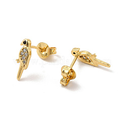 Rack Plating Brass Micro Pave Clear Cubic Zirconia Bird Stud Earrings&nbsp;EJEW-F301-24