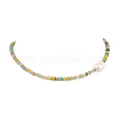 Natural Baroque Keshi Pearl & Dyed Natural White Jade Rondelle Beaded Necklaces&nbsp;NJEW-JN06269