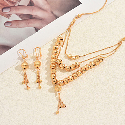 Vintage Brass Round Beaded Tassel Multi-layer Necklace & Earrings for Women&nbsp;JG6076