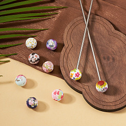 9Pcs 9Colors Printed Round Silicone Focal Beads&nbsp;SIL-TA0003-61B