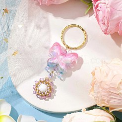 Butterfly Acrylic & Flower Glass Seed Beaded Keychain&nbsp;KEYC-MZ00007-03