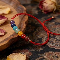 7 Chakra Round Gemstone Braided Bead Adjustable Nylon Cord Bracelets for Daily Wear&nbsp;QK8990