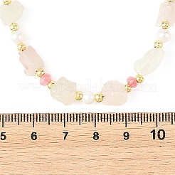 Raw Natural Madagascar Rose Quartz & Dyed Pink Faceted Rondell Malaysia Jade & Pearl Beaded Necklaces for Women&nbsp;NJEW-JN06590