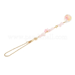 Round Glass & Natural Rose Quartz Chips Hanging Suncatchers&nbsp;HJEW-JM04209-03