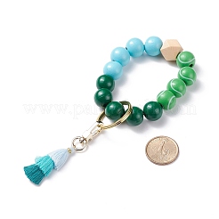 Round & Polygon Natural Wood Beads Stretch Bracelets Keychains&nbsp;KEYC-JKC00318