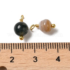 Dyed Natural Agate Round Charms with Real 18K Gold Plated Brass Loops&nbsp;KK-P242-09A-G