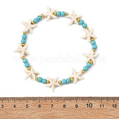 Synthetic Turquoise & Brass Beads Stretch Bracelets for Women Men&nbsp;BJEW-JB13877-03