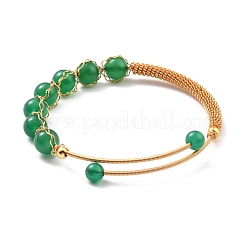 Natural Green Agate Beaded Cuff Bangle&nbsp;BJEW-A122-02C