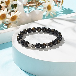 Natural Golden Sheen Obsidian Stretch Bracelet with Alloy Beads&nbsp;BJEW-JB08017-02