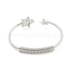 Star Brass Pave Clear Cubic Zirconia Open Cuff Bangles for Women&nbsp;BJEW-G704-03P