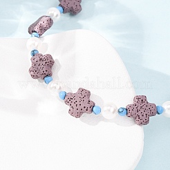 Dyed Natural Lava Rock & Round Synthetic Turquoise & Imitation Pearl Beaded Necklaces&nbsp;GG-CBA922D-07A