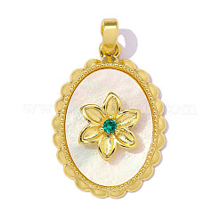 Brass Micro Pave Green Cubic Zirconia with Shell Pendants&nbsp;CU-OY001-52G