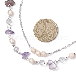 2Pcs 2 Styles Natural Amethyst Chip & Glass & 304 Stainless Steel Handmade Link Chain Double Layer Necklaces for Women&nbsp;NJEW-JN05363