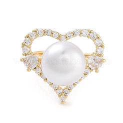 Heart Brass Micro Pave Clear Cubic Zirconia Open Cuff Ring for Women&nbsp;RJEW-C102-03G