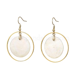 Natural Capiz Shell Flat Round Dangle Earrings&nbsp;EJEW-JE07337