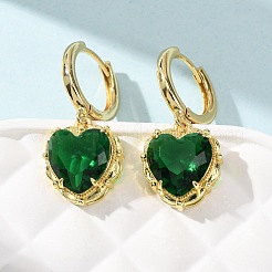 Valentine's Day Heart Brass & Glass Hoop Earrings&nbsp;EJEW-Z164-23G-04
