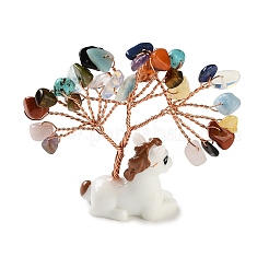 Natural Tiger Eye & Rose Quartz & Amethyst Chips Tree of Life Decorations&nbsp;DJEW-A017-01L