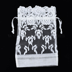 Polyester Lace & Slub Yarn Drawstring Gift Bags&nbsp;OP-Q053-008