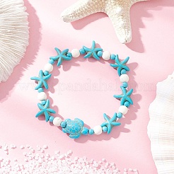 3Pcs 3 Colors Starfish & Turtle Synthetic Turquoise Beads Stretch Bracelets for Women&nbsp;BJEW-JB12129