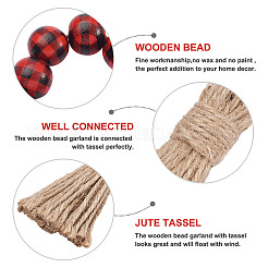 8Pcs 2 Colors Tartan Pattern Wood Beads & Jute Tassel Napkin Rings&nbsp;AJEW-CF0001-06