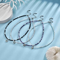 4Pcs 4 Style Moon & Bowknot & Heart & Tortoise Clear Cubic Zirconia Pendant Necklaces Set&nbsp;NJEW-JN04271