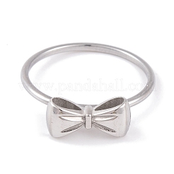 Non-Tarnish 304 Stainless Steel Bowknot Finger Ring for Women&nbsp;RJEW-C086-01-P