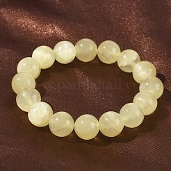 Natural Golden Silk Jade Round Beaded Stretch Bracelets for Women&nbsp;BJEW-F535-01E