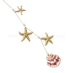 Electroplate Sea Shell & 304 Stainless Steel Pendants Starfish Shell Hanging Suncatchers&nbsp;HJEW-JM04565