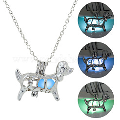 Alloy Dog Cage Pendant Necklace with Synthetic Luminaries Stone&nbsp;LUMI-PW0001-012P-A