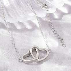 Brass Couple Heart Pendant Necklaces&nbsp;KK-CBA4547-07P