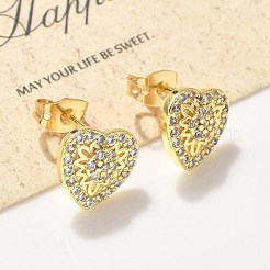 Brass Micro Pave Clear Cubic Zirconia Stud Earrings&nbsp;EJEW-P303-02A-G