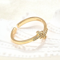 Brass Micro Pave Clear Cubic Zirconia Cuff Rings for Women&nbsp;RJEW-H247-30G