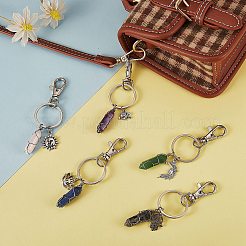 6Pcs 6 Style Natural & Synthetic Gemstone Copper Wire Wrapped Keychains&nbsp;KEYC-SZ0001-13