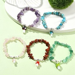 Gemstone Chip & Shell Pearl Beaded Stretch Bracelets&nbsp;BJEW-JB10914