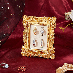 4-Slot Photo Frame Resin Finger Ring Organizer Holder with Cotton and Linen Mat and Iron Support&nbsp;RDIS-WH0016-20