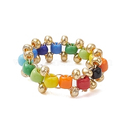 Glass Seed & Brass Beads Finger Rings&nbsp;RJEW-JR00687