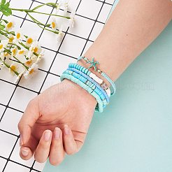 Round Stone & Polymer Clay Heishi Beads Stretch Bracelets Sets&nbsp;BJEW-SZ0002-13