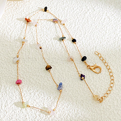 Mixed Gemstone Chip & Metal Handmade Link Chain Necklaces for Women&nbsp;WH-WGFD297-01