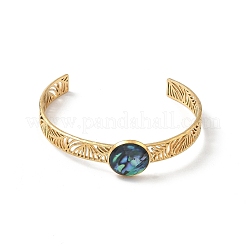 2Pcs 2 Colors Natural Abalone Shell Paua Shell 304 Stainless Steel Hollow Open Cuff Bangle Sets with Enamel&nbsp;BJEW-JB14486-02