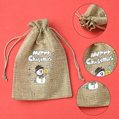 12Pcs 12 Styles Christmas Printed Burlap Packing Pouches Drawstring Bags&nbsp;ABAG-FS0001-03B