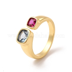 Cubic Zirconia Square Open Cuff Ring&nbsp;RJEW-A015-07G