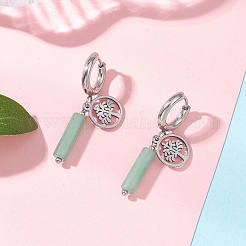 304 Stainless Steel Green Aventurine Column Hoop Earrings&nbsp;EJEW-JE06791-01