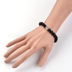Buddha Head Natural Lava Rock Beaded Stretch Bracelets&nbsp;BJEW-JB02230