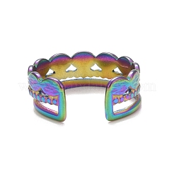 Ion Plating(IP) Rainbow Color 304 Stainless Steel Oval Wrap Open Cuff Ring for Women&nbsp;RJEW-C025-11M