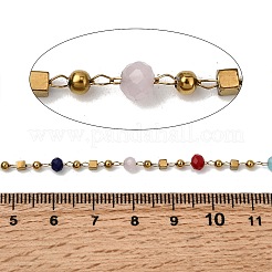 Handmade 304 Stainless Steel Glass Rondelle Link Chains&nbsp;CHS-L032-08G-03