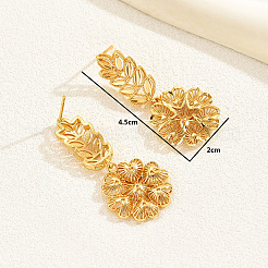 Vintage Vacation Style Leaf with Flower Brass Dangle Stud Earrings&nbsp;AN4292