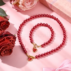 2Pcs 2 Styles ABS Plastic Imitation Pearl Necklaces & Bracelets Sets for Women&nbsp;SJEW-FS00006