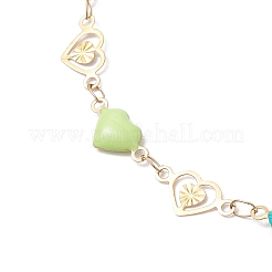 304 Stainless Steel Enamel Colorful Heart Link Anklets&nbsp;AJEW-AN00642