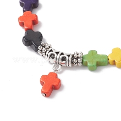 Synthetic Turquoise Cross Beaded Charm Bracelets&nbsp;BJEW-JB12292-01